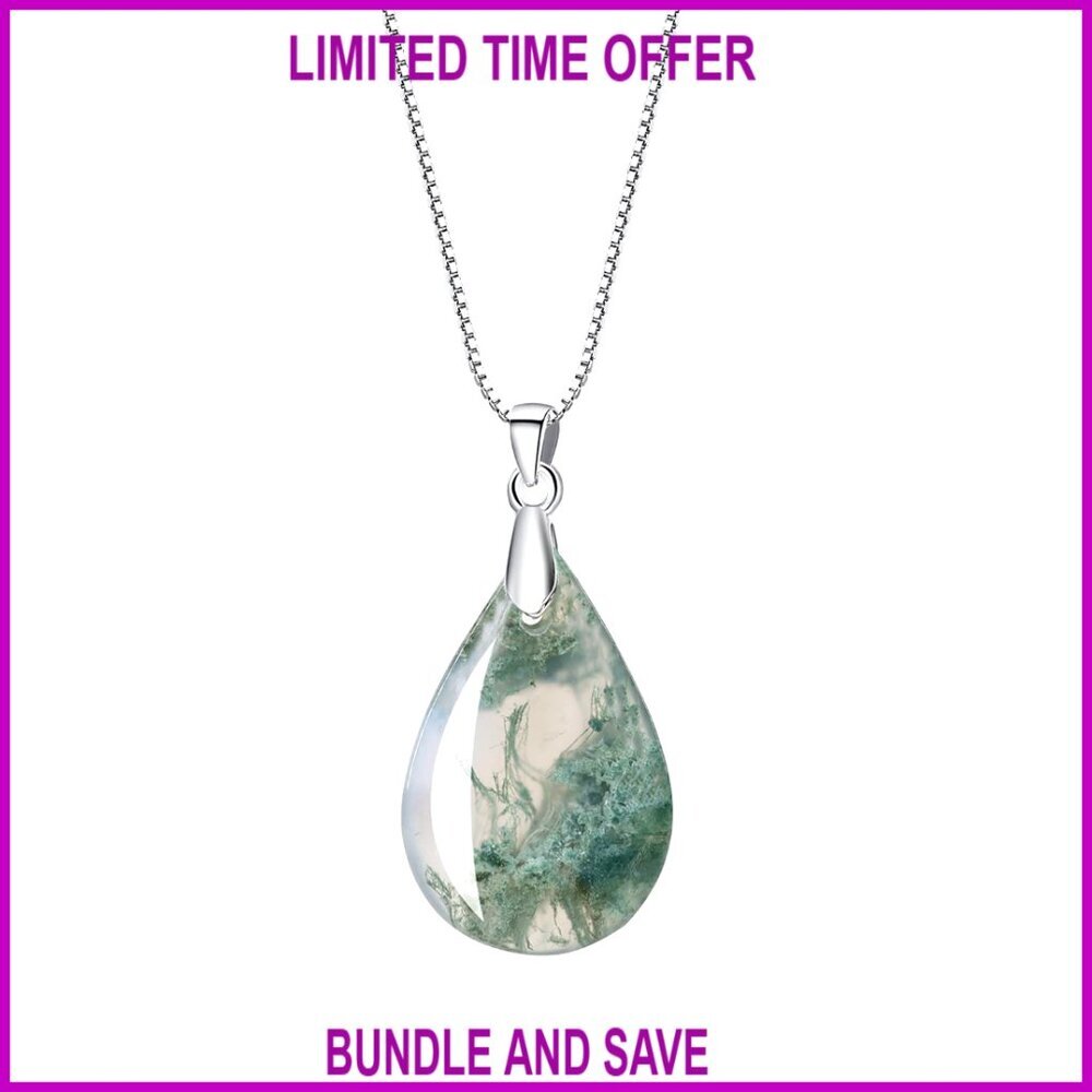 Sterling Silver Moss Agate Pendant Necklace with Extender Chain